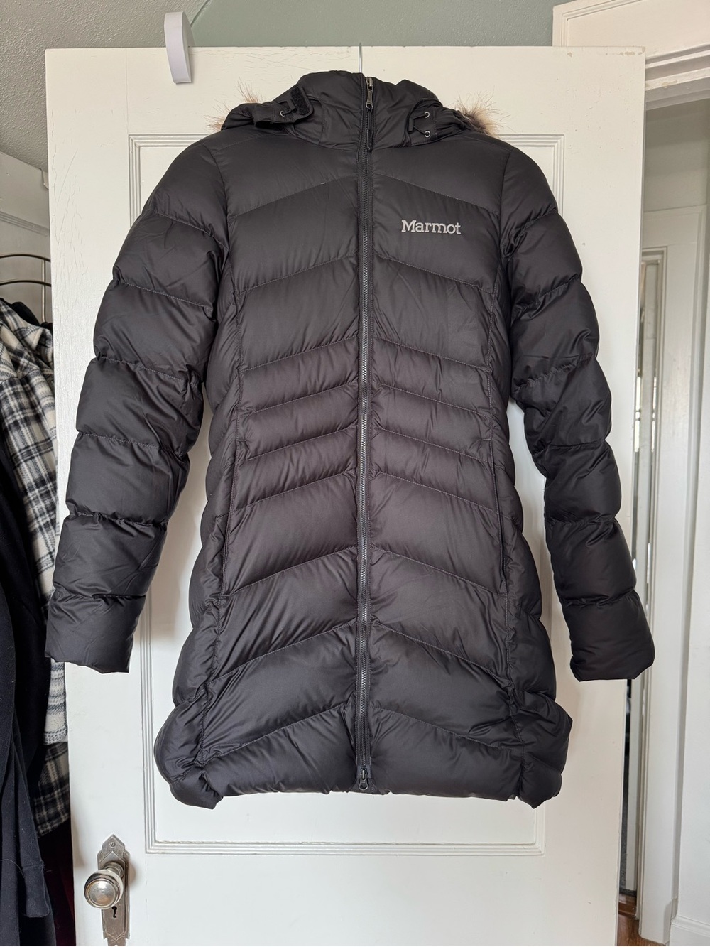Marmot Women's Black Quilted Long Puffer Coat with Hood